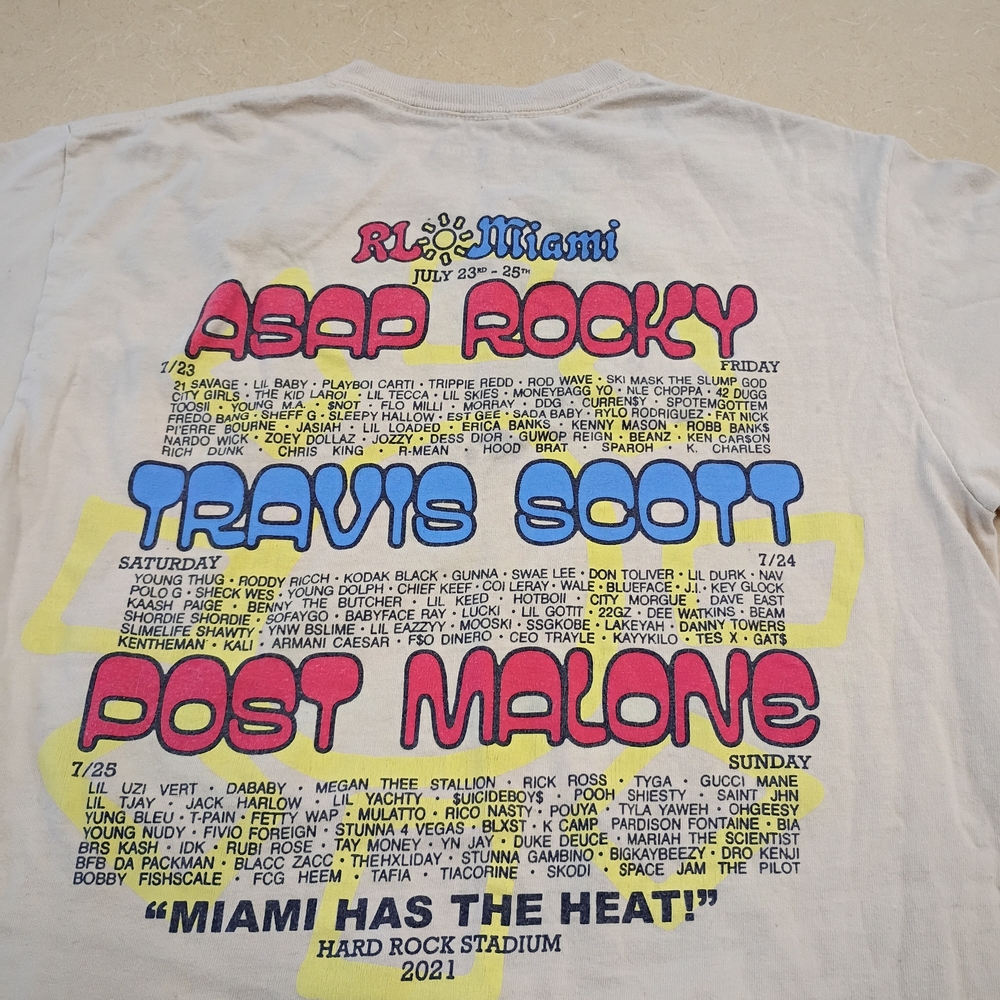 Travis Scott White Graphic T-Shirt with Pink and Blue Print